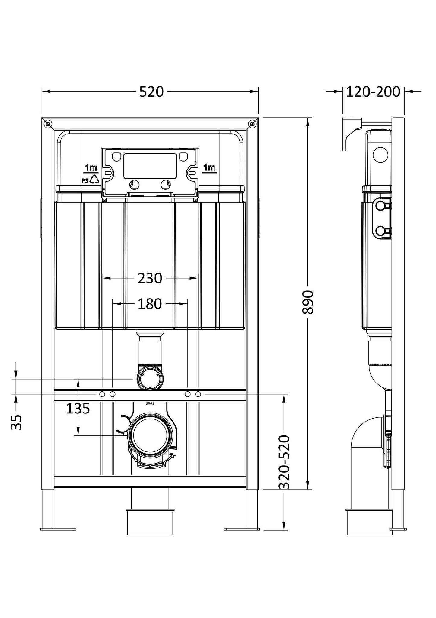 Nuie Lux White Mid Height Concealed Cistern Wall Frame