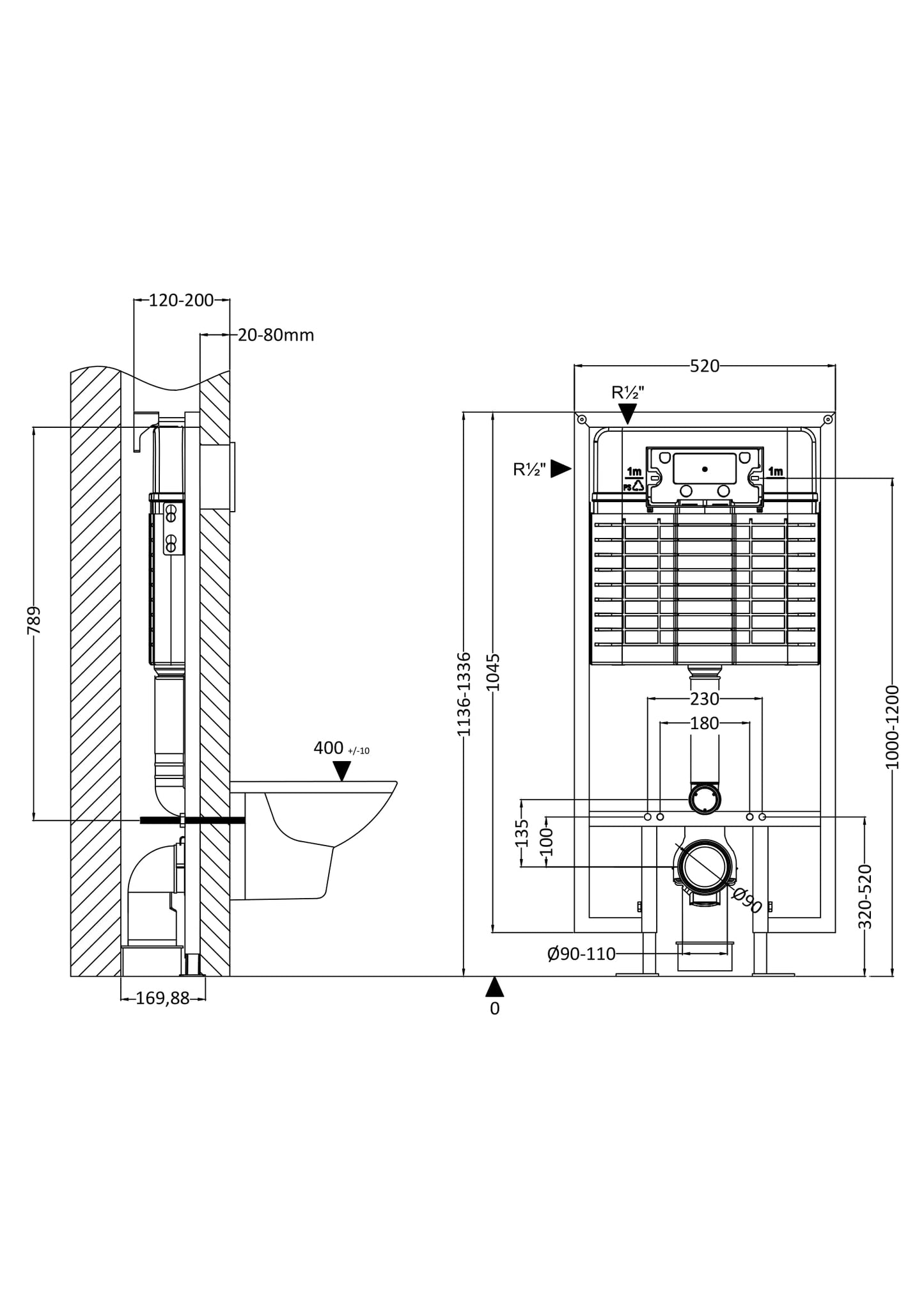 Nuie Lux Chrome Dual Flush Concealed Cistern and Frame