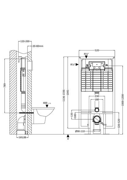 Nuie Lux Chrome Dual Flush Concealed Cistern and Frame