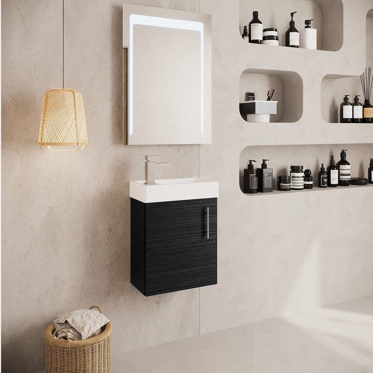 Vault Wall Hung Single Door Compact Vanity Unit with Ceramic Basin 400mm