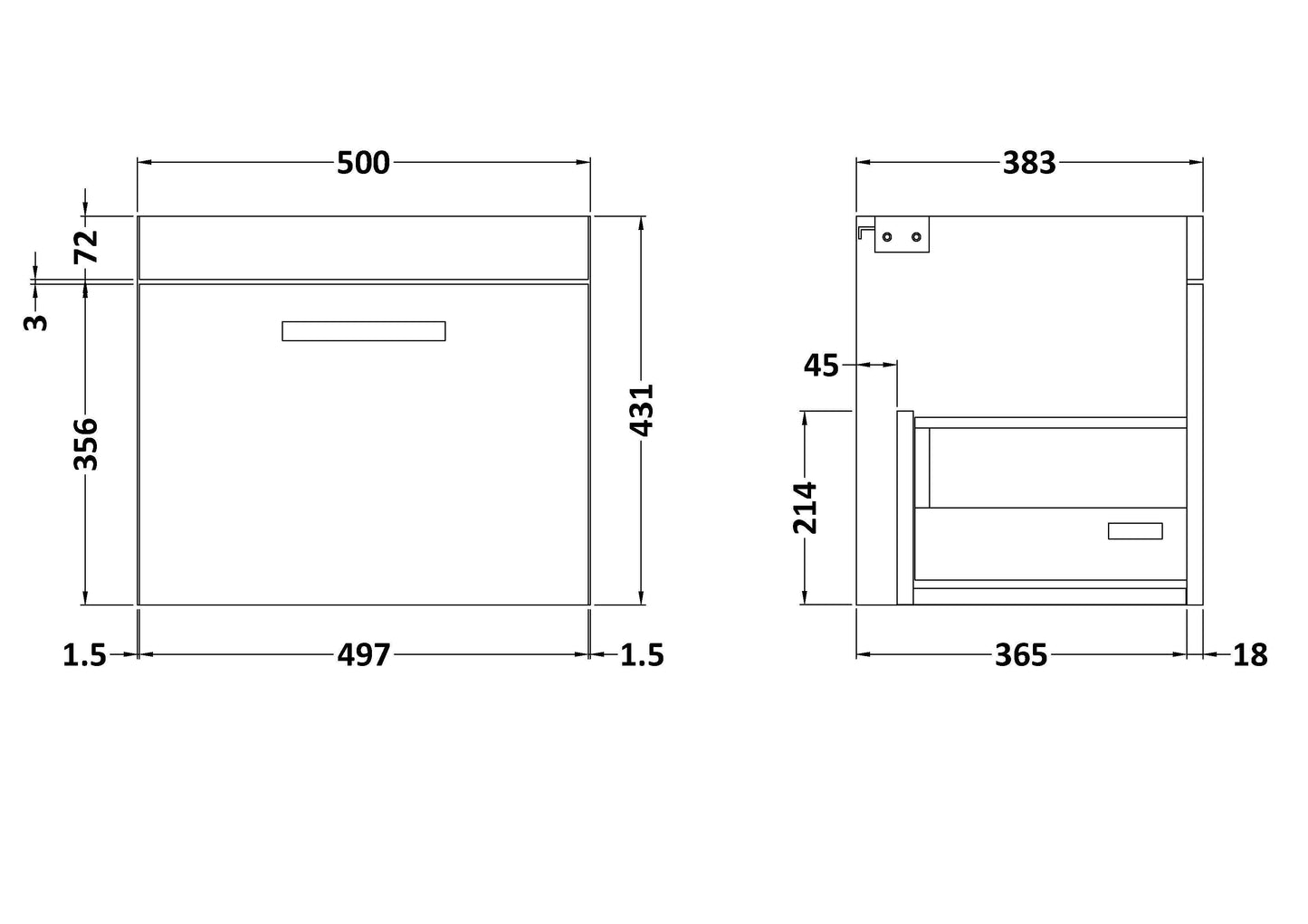 Athena Wall Hung 1 Drawer Vanity Unit 500mm
