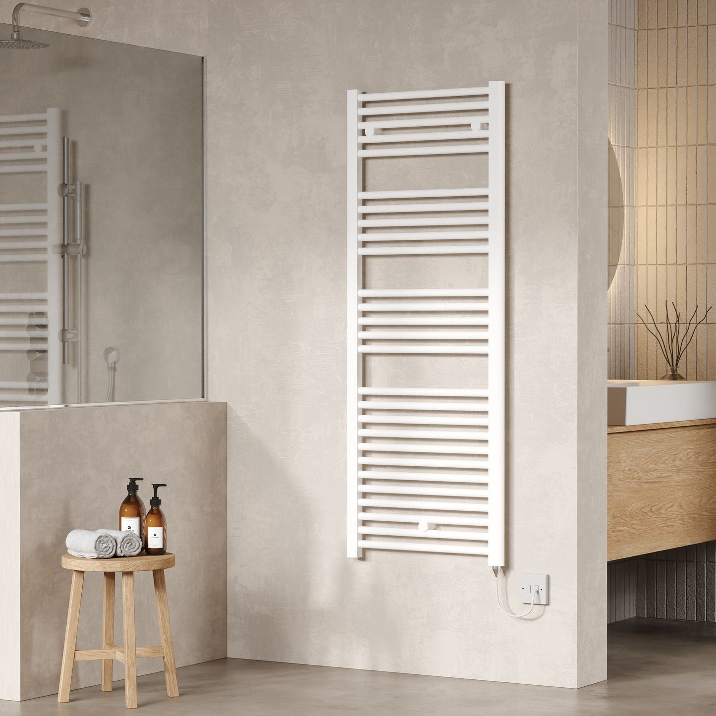 Hudson Reed 1375mm x 480mm White Vertical Electric Towel Rail