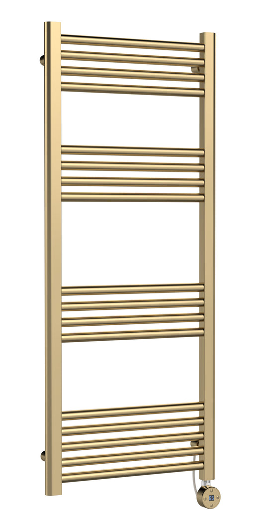 Hudson Reed Electric Bar Towel Rails 1200mm x 500mm 17 Bar Brushed Brass Vertical Electric Towel Rail