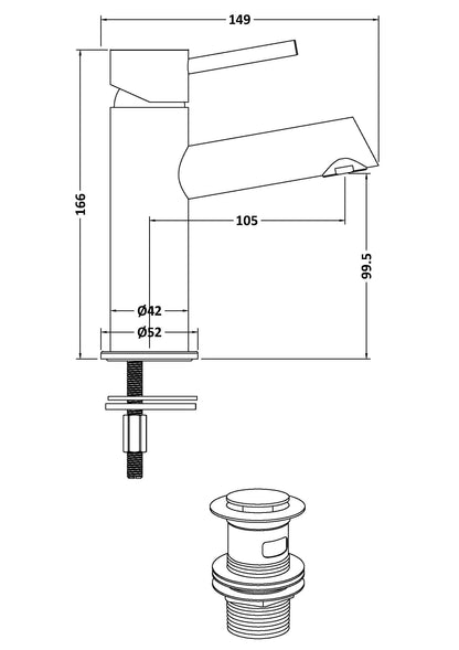 Navala Mono Basin Mixer With Push Button Waste