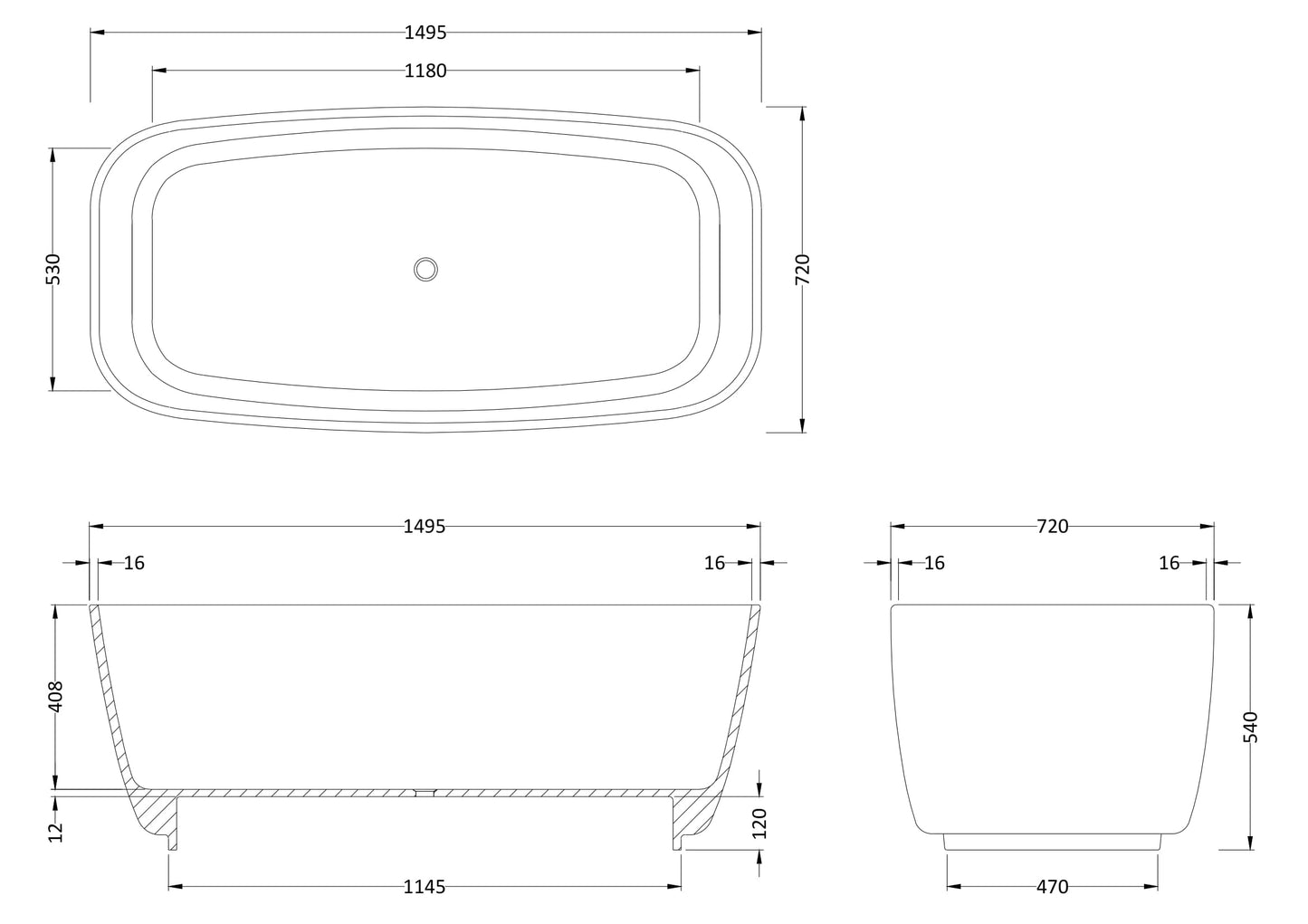 Hudson Reed 1495mm Freestanding Bath With Waste