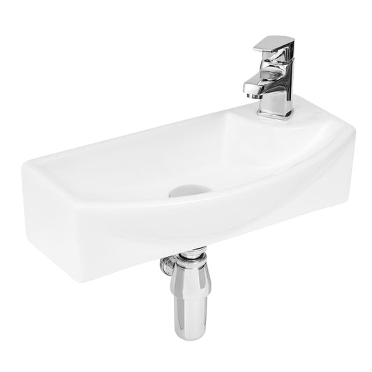 Juno Compact Curved Ceramic Basin Left Hand 1 Tap Hole