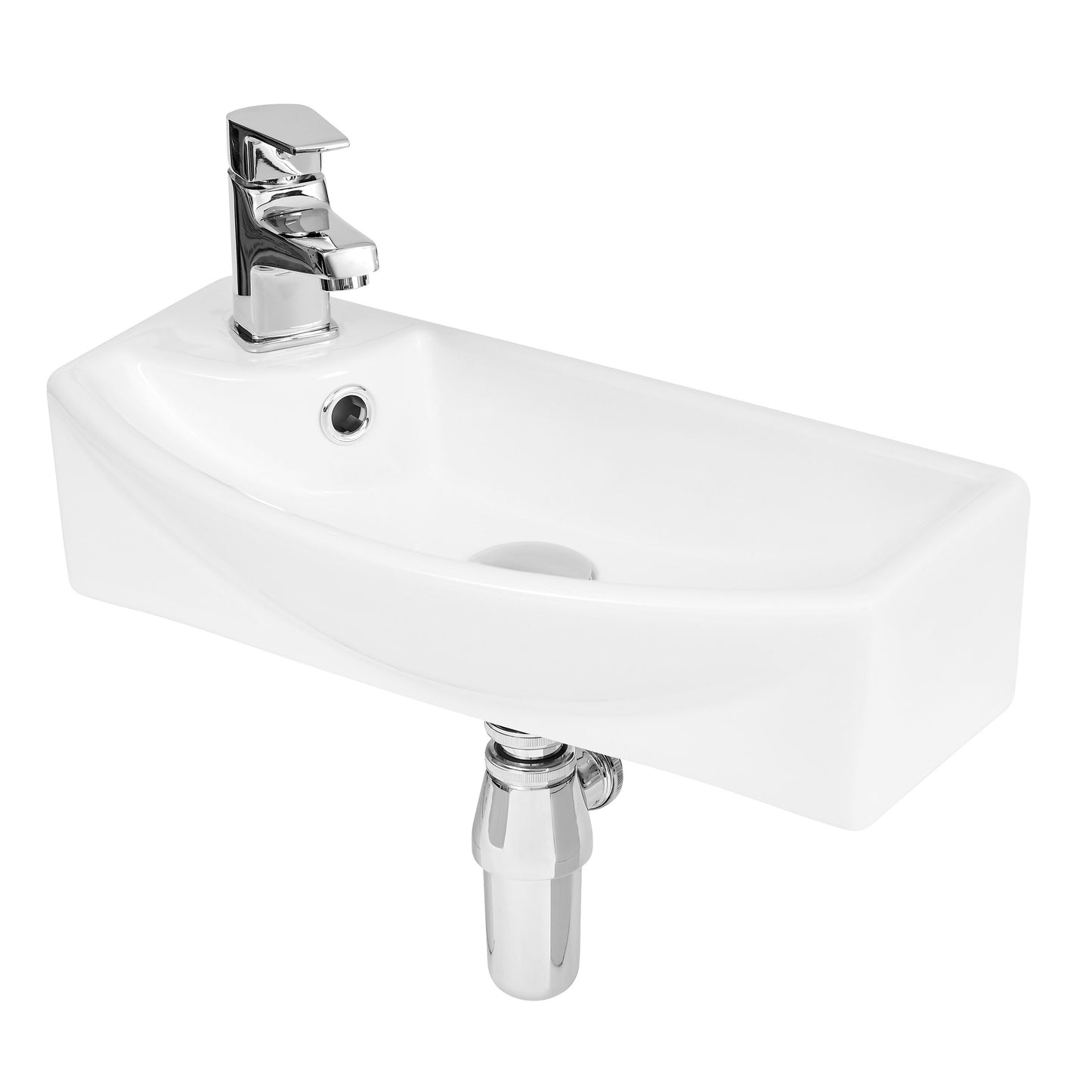 Juno Compact Curved Ceramic Basin Right Hand 1 Tap Hole