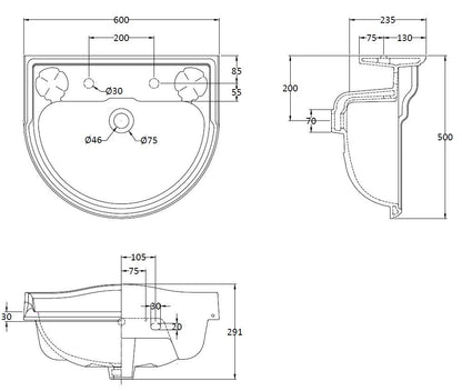 Chancery Large Basin 2 Tap Hole