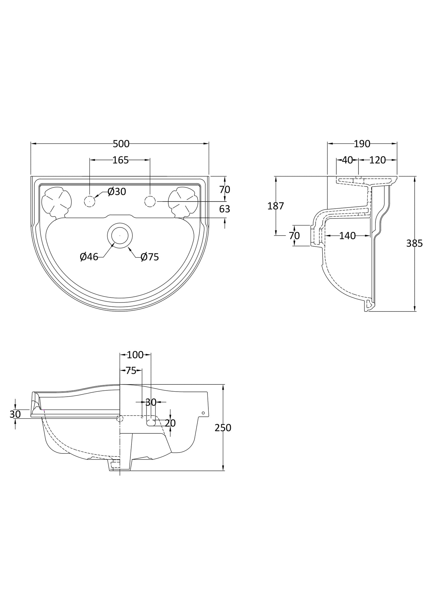 Chancery Small Cloakroom Basin 2 Tap Hole