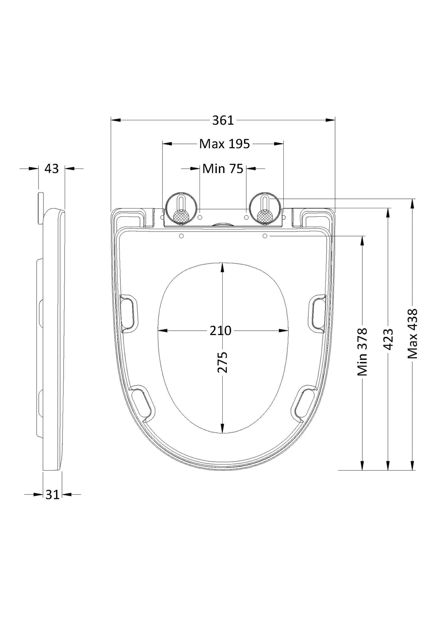 Nuie Round Soft Close Toilet Seat With Top Fix Hinge (Compatible Freya)