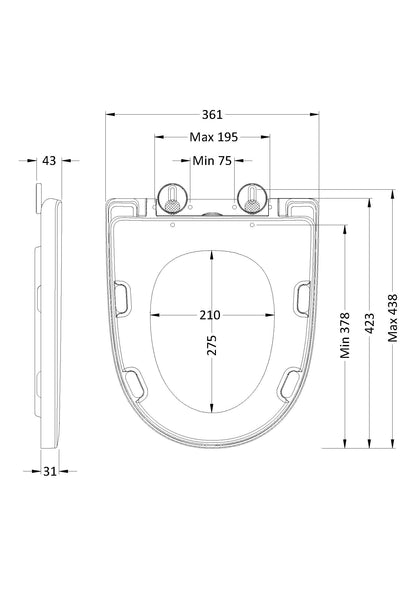 Nuie Round Soft Close Toilet Seat With Top Fix Hinge (Compatible Freya)