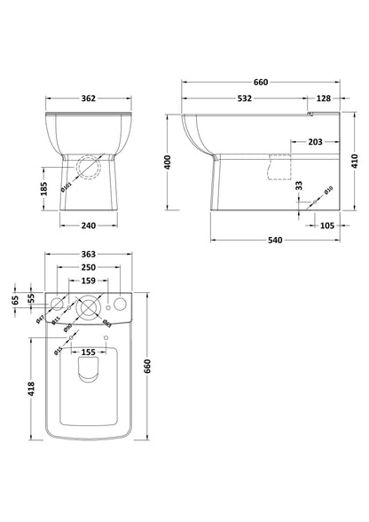 Cleo Flush to Wall Close Coupled Rimless Pan