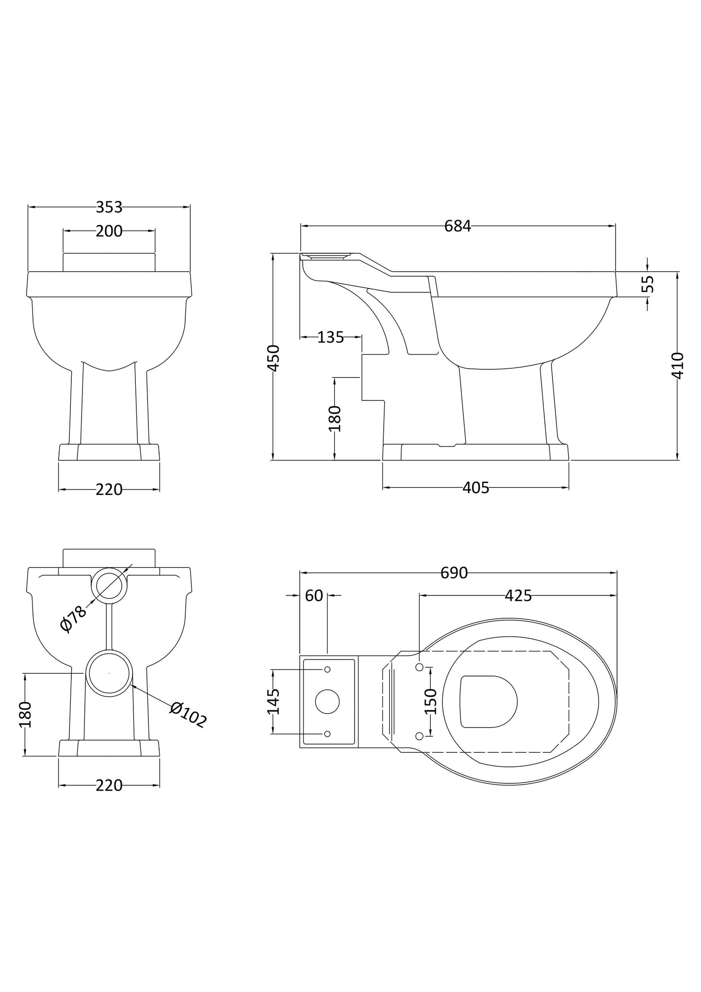 Richmond  Toilet Pan Close Coupled (Excluding Seat)