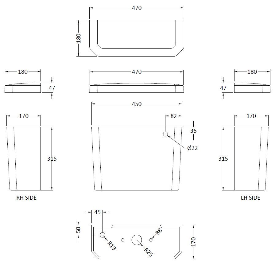 Carlton Toilet Cistern with Chrome Lever & Fitting