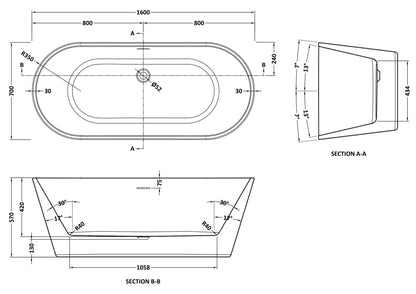 Nuie Choice 1600mm Freestanding Bath With Legs And Waste