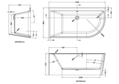 Nuie Choice 1500mm Left-Hand Corner Bath With Legs