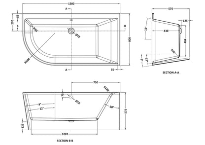 Nuie Choice 1500mm Right-Hand Corner Bath With Legs