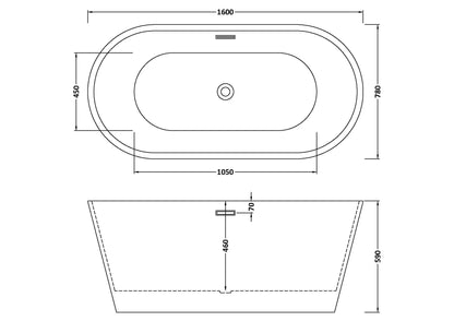 Nuie Choice Nocturnal 1600mm Freestanding Bath With Legs And Waste