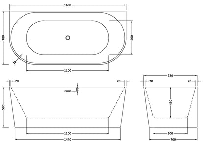 Nuie Choice Everlast 1600mm Back To Wall Bath With Legs And Waste
