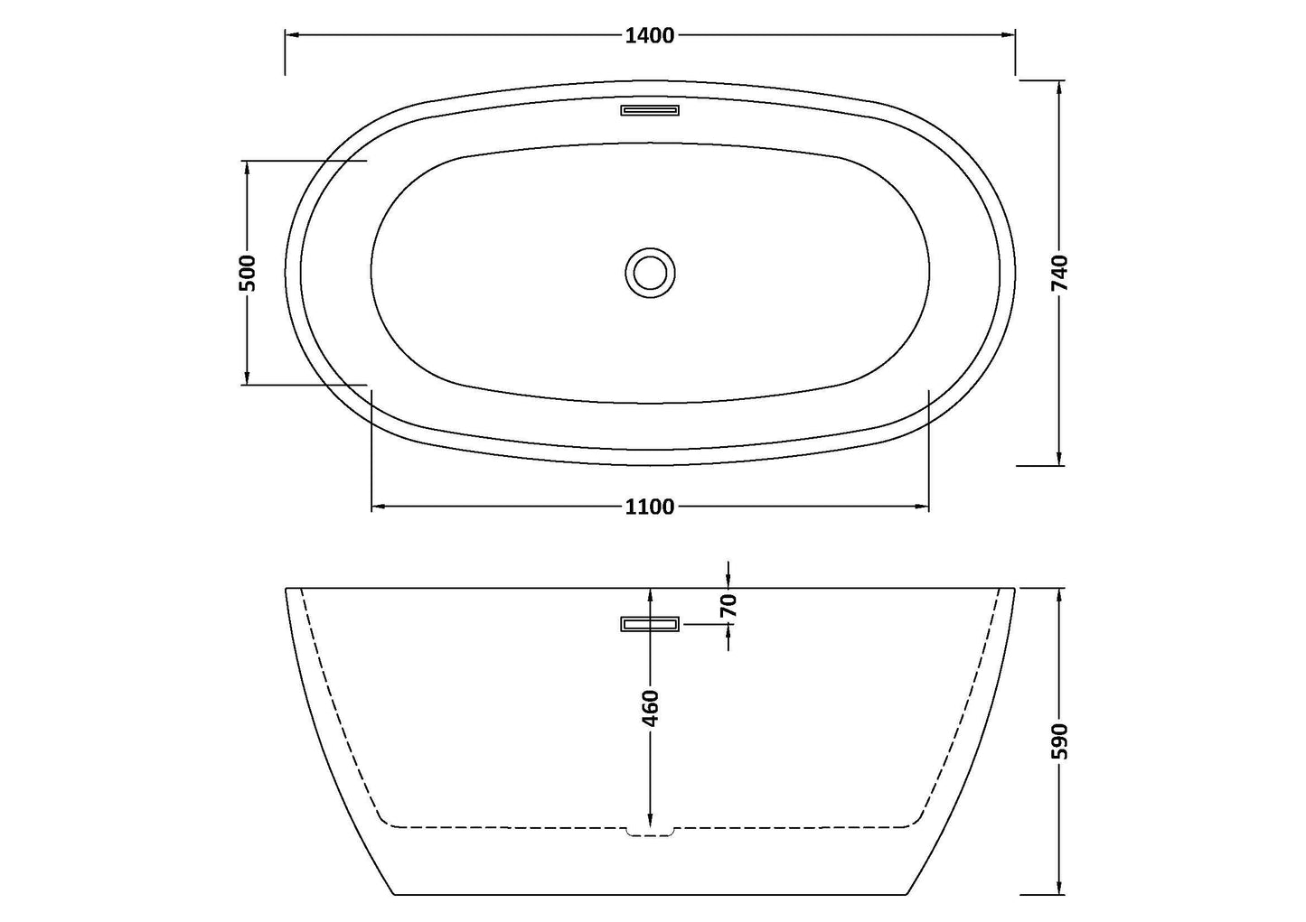 Nuie Choice Pendulum 1400mm Oval Freestanding Bath