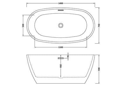Nuie Choice Pendulum 1400mm Oval Freestanding Bath