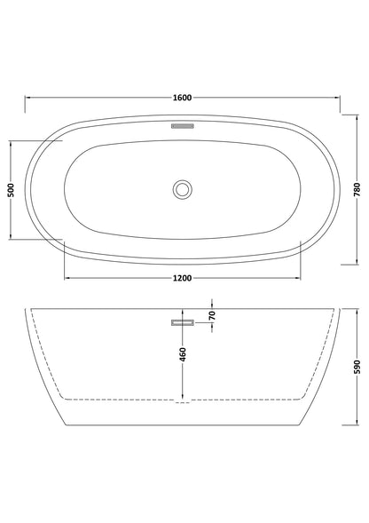 Nuie Choice Pendulum 1600mm Freestanding Bath With Legs And Waste