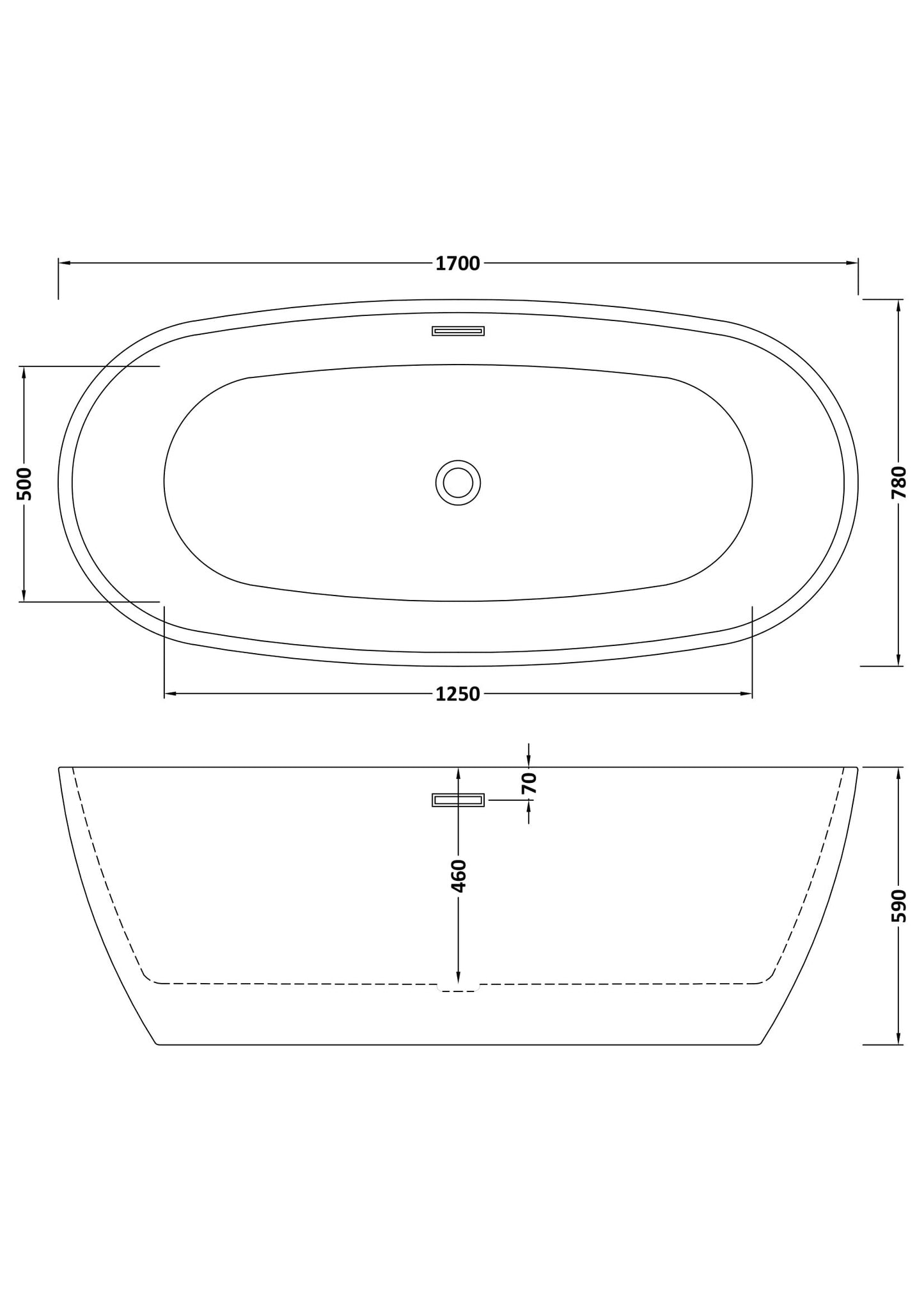 Nuie Choice Pendulum 1700mm Freestanding Bath With Legs And Waste