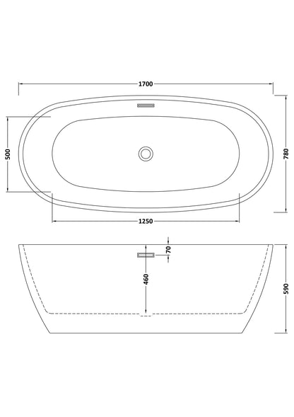 Nuie Choice Pendulum 1700mm Freestanding Bath With Legs And Waste