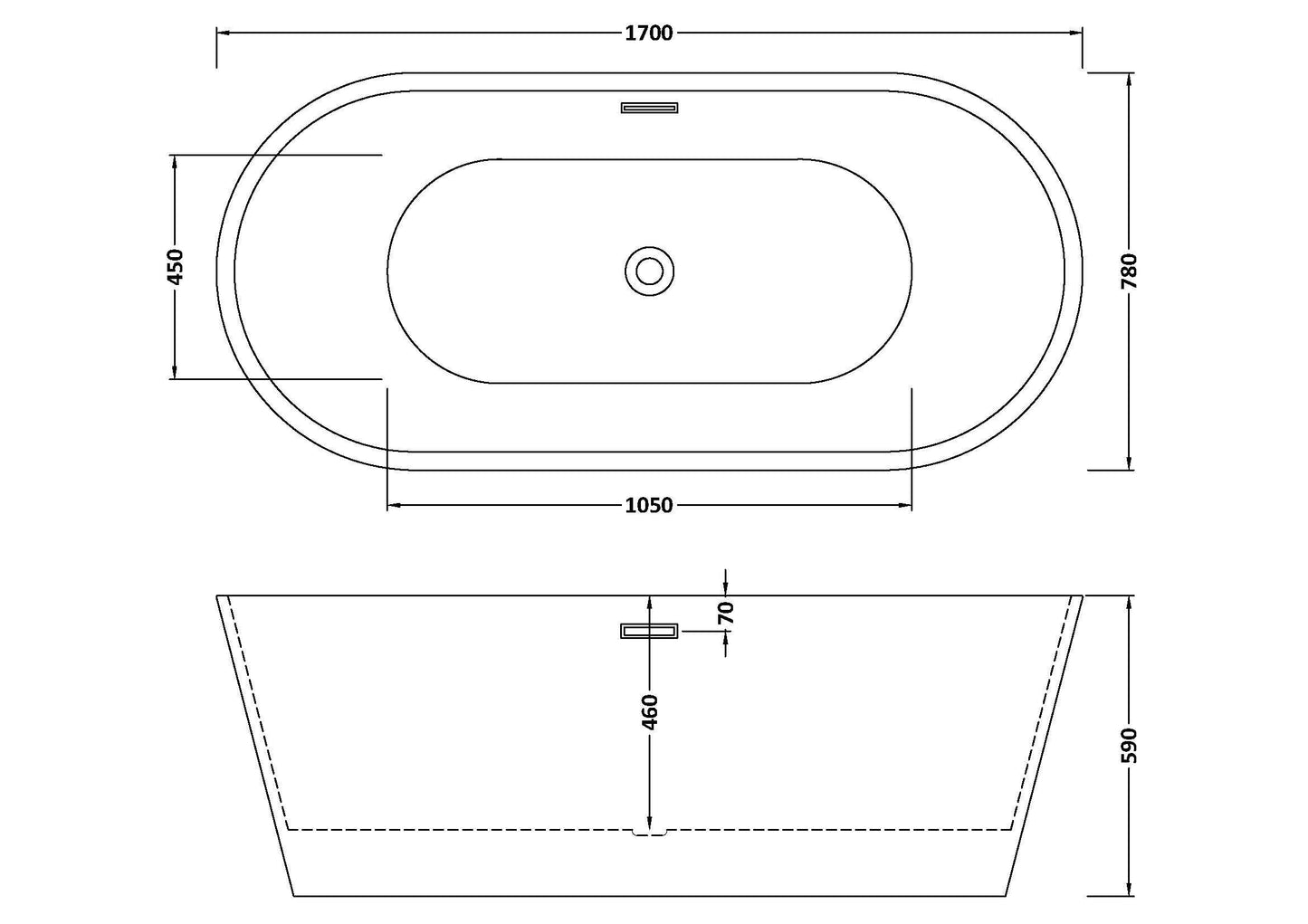 Nuie Choice Forever 1700mm Freestanding Bath With Legs And Waste