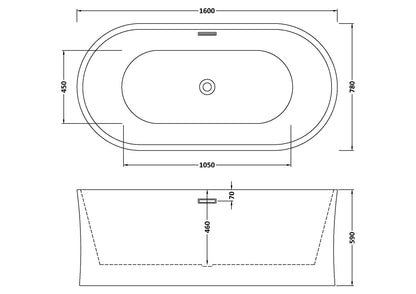 Nuie Choice Solstice 1600mm Freestanding Bath With Legs And Waste