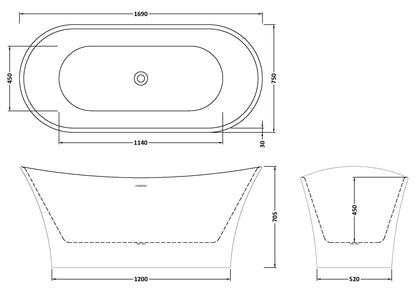 Nuie Choice Epoch 1700mm Freestanding Bath With Legs And Waste