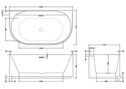 Nuie Choice Interval 1600mm Back To Wall Bath With Legs And Waste