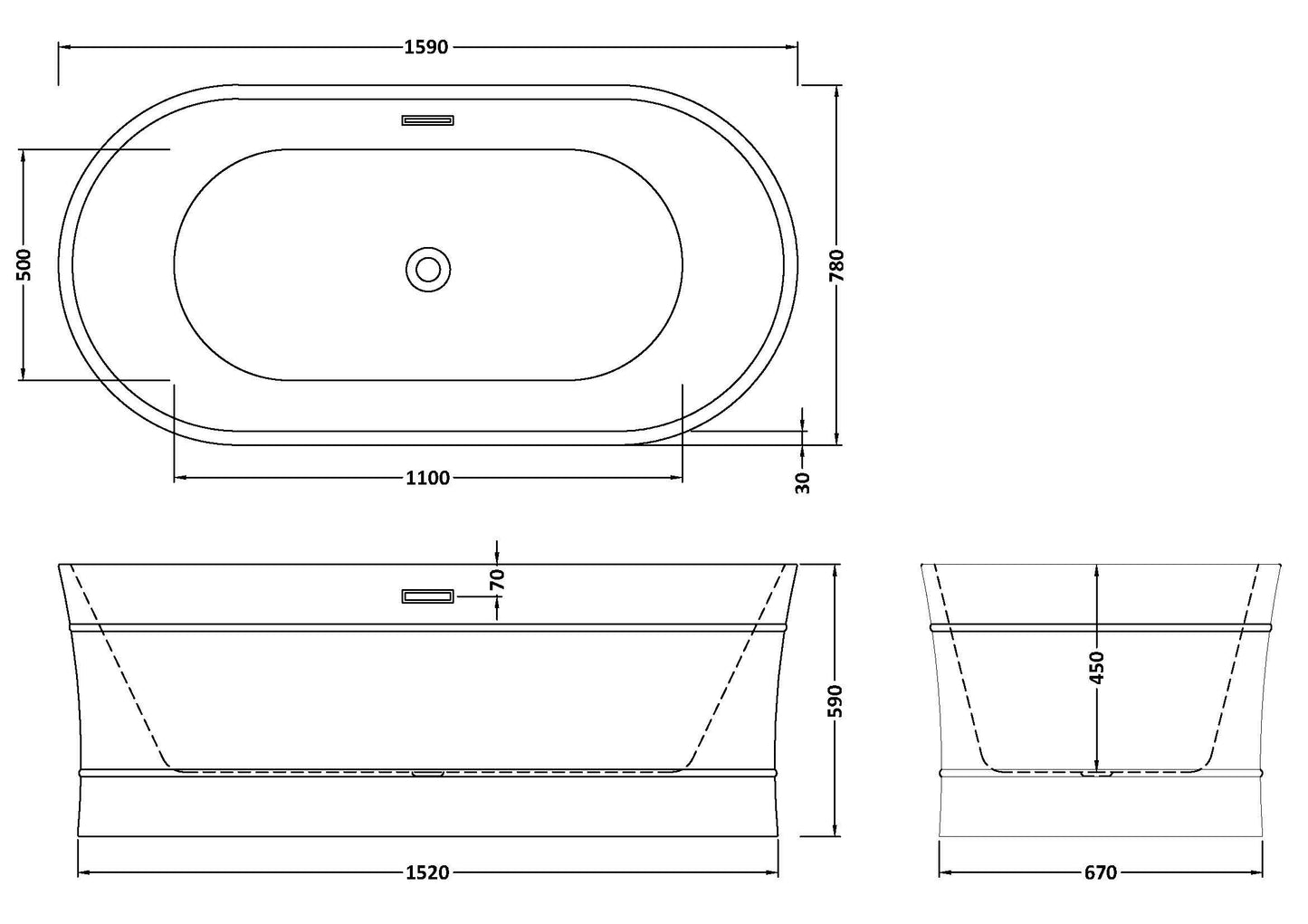 Nuie Choice Equinox 1600mm Freestanding Bath With Legs And Waste