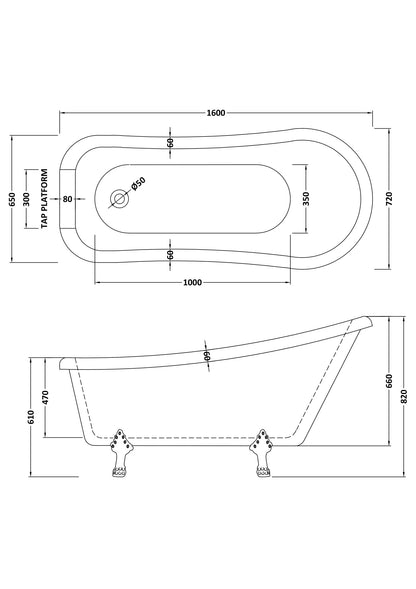 Nuie Choice Chronos 1600mm Freestanding Bath