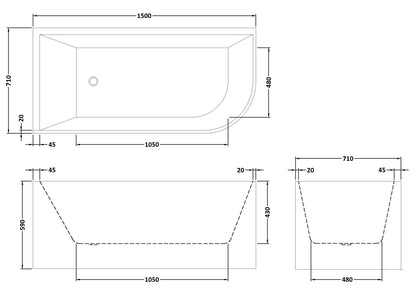 Nuie Choice Chronicle 1500mm Left-Hand Corner Bath With Legs And Waste