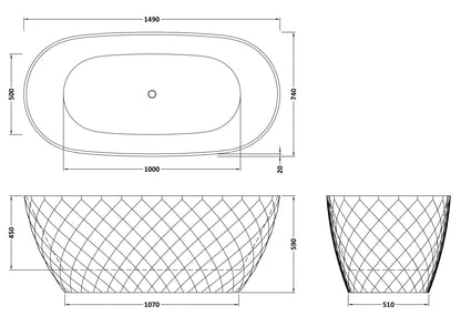 Nuie Choice Minara 1490mm Textured Oval Freestanding Bath