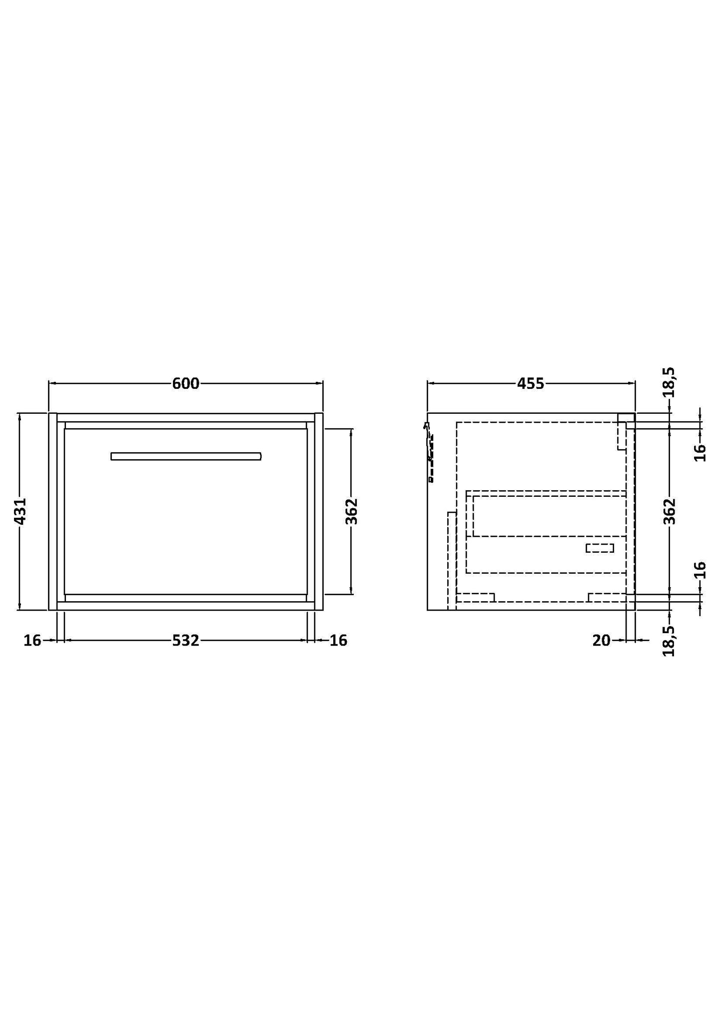 Lille 600mm Wall Hung 1 Drawer Unit (455 Deep)
