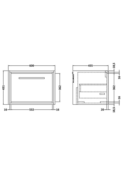 Lille 600mm Wall Hung 1 Drawer Unit (455 Deep)