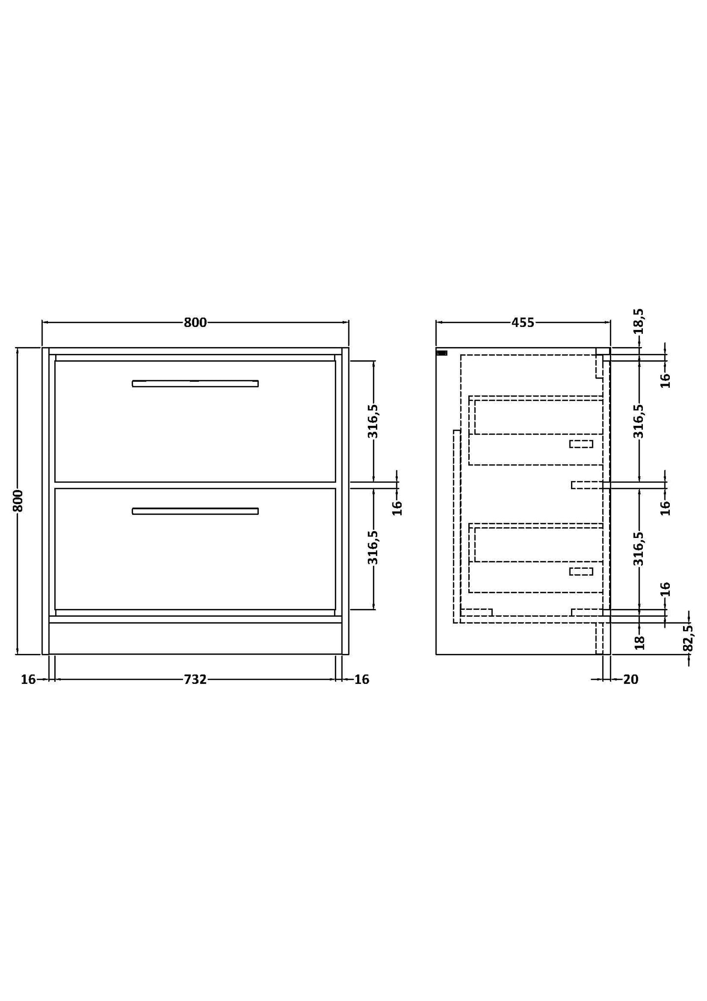 Lille 800mm Floor Standing 2 Drawer Unit (455 Deep)