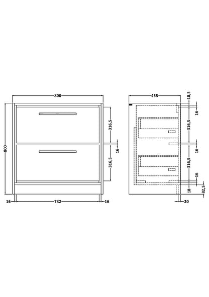 Lille 800mm Floor Standing 2 Drawer Unit (455 Deep)