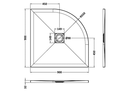 Quadrant Slimline Shower Tray 900 x 900mm