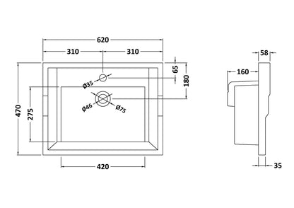 600mm Traditional Basin 1 Tap Hole