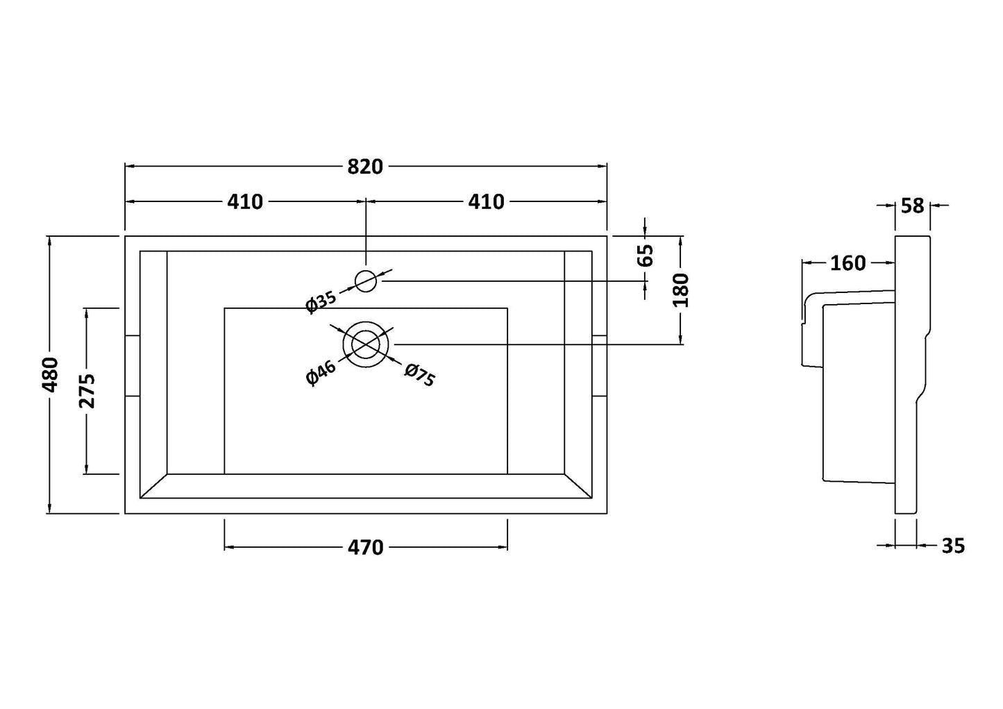 800mm Traditional Basin 1 Tap Hole