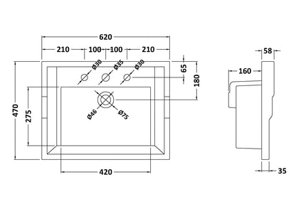 600mm Traditional Basin 3 Tap Hole