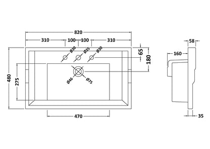 800mm Traditional Basin 3 Tap Hole