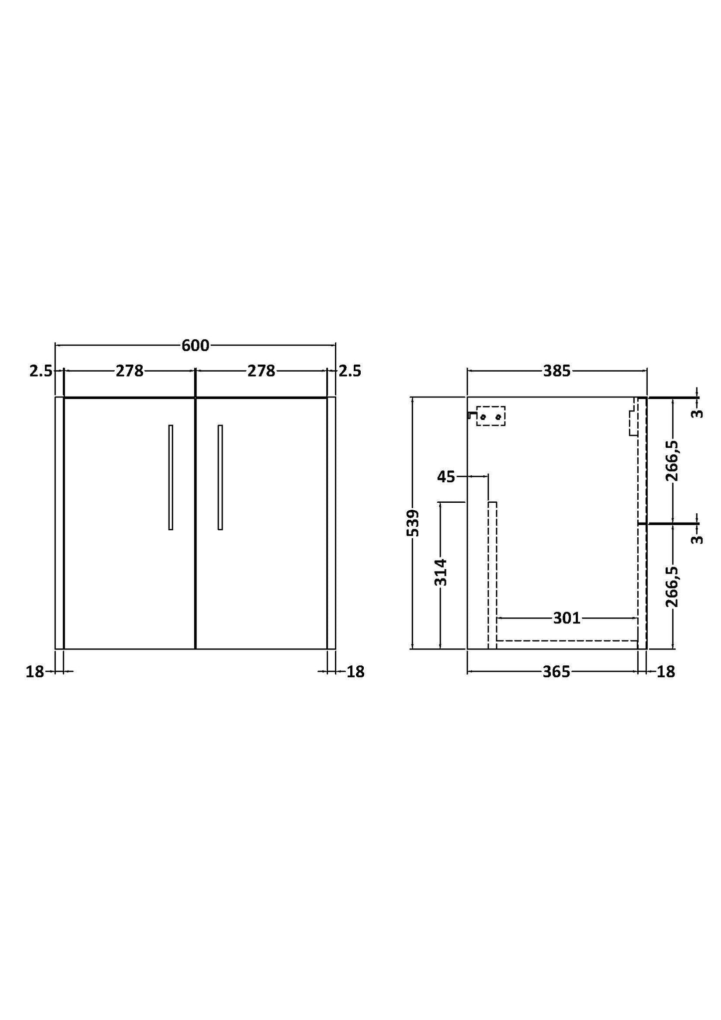 Juno 600mm Wall Hung 2-Door Unit