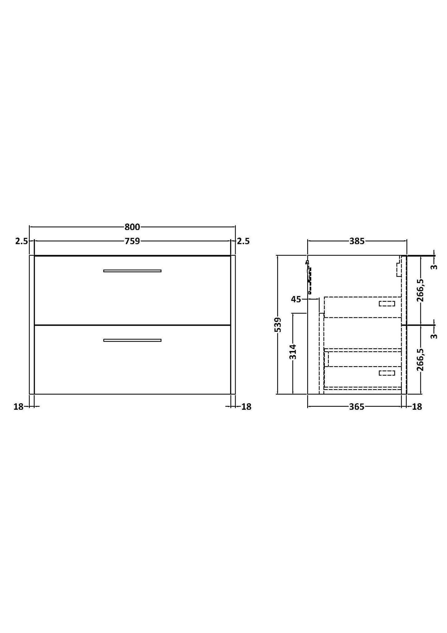 Juno 800mm Wall Hung 2-Drawer Unit