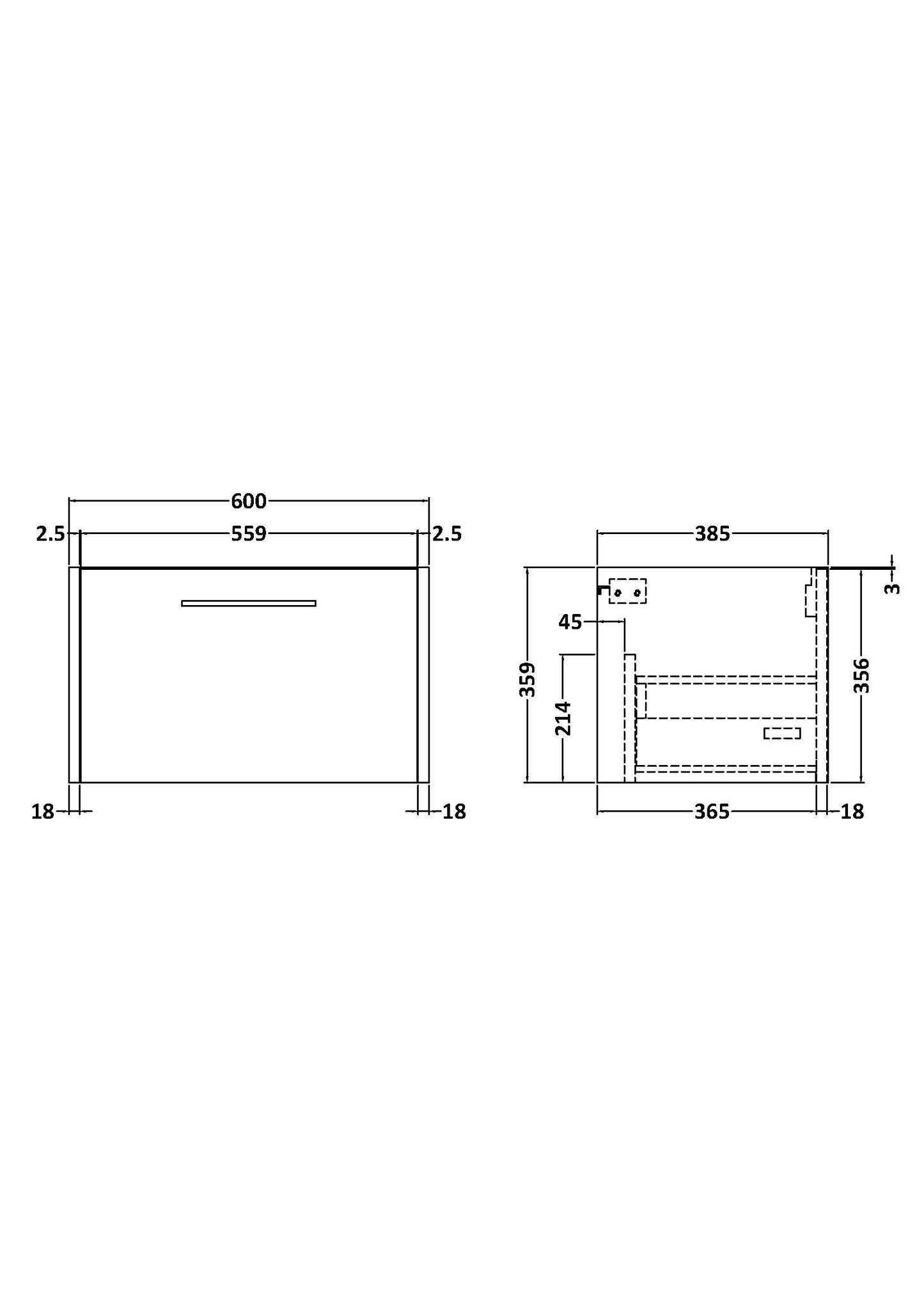 Juno 600mm Wall Hung Single Drawer Unit