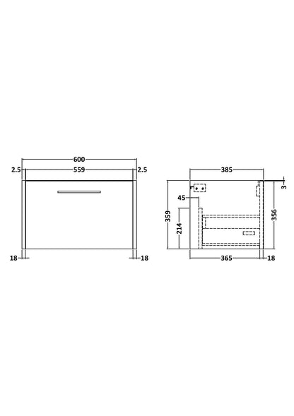 Juno 600mm Wall Hung Single Drawer Unit
