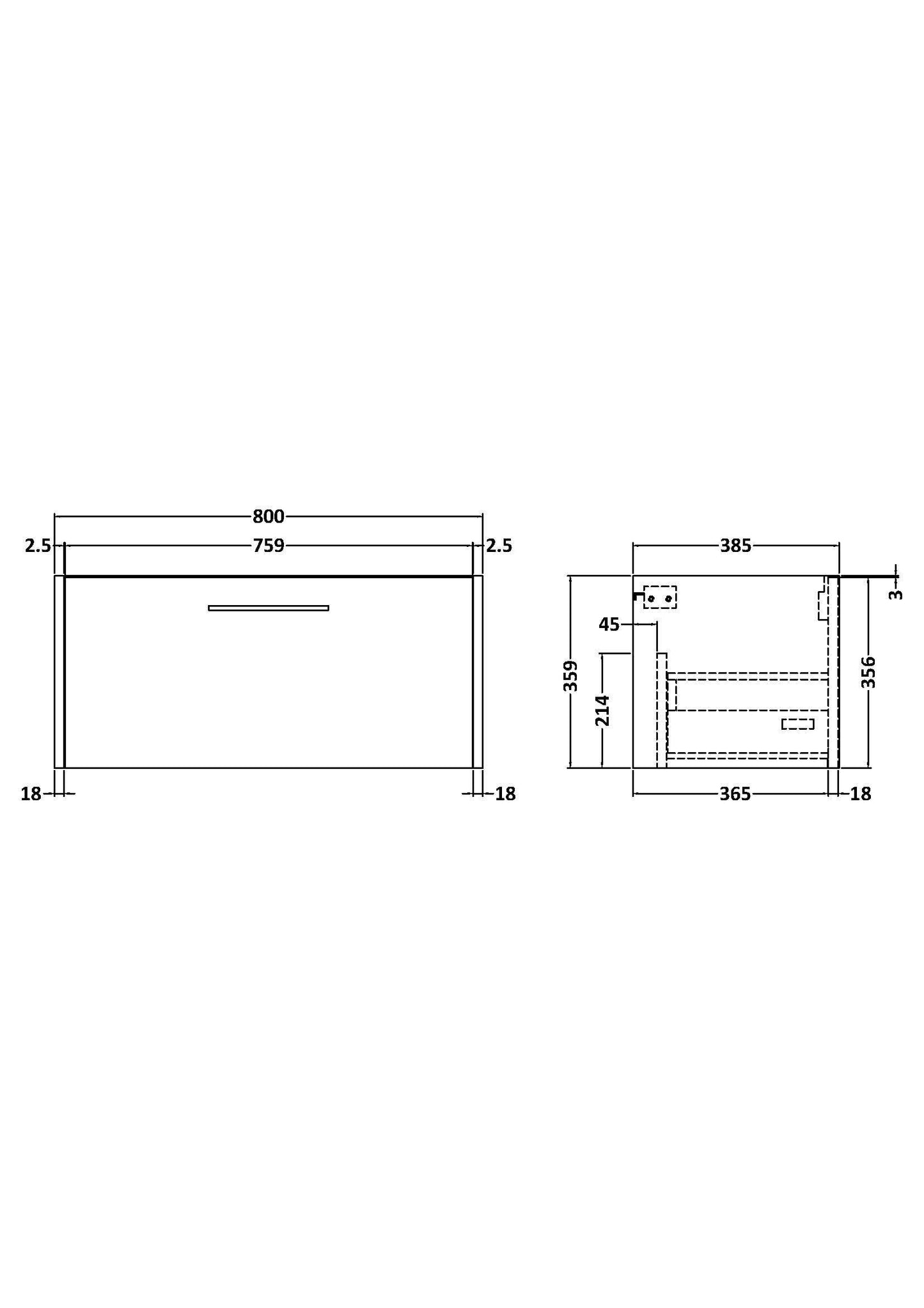 Juno 800mm Wall Hung Single Drawer Unit